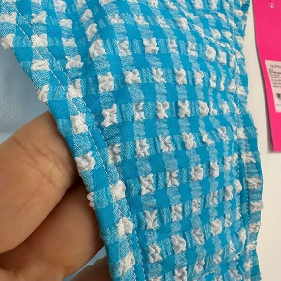 Lilly Pulitzer Pico High Cut Bikini Bottom Plaid Blue Size 2 Turquoise Oasis - Picture 7 of 11